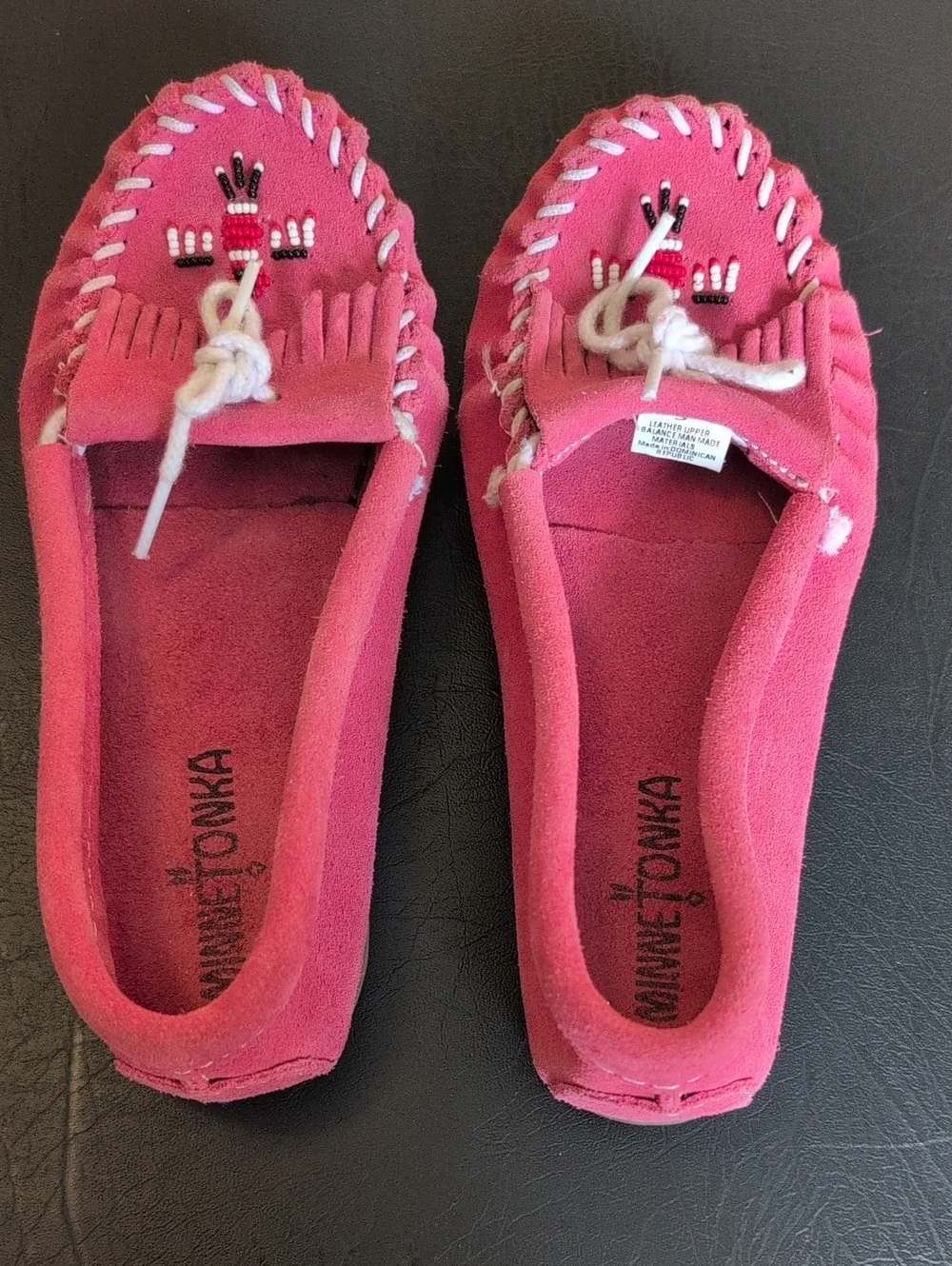 Minnetonka Pink Beaded Suede Moccasin Flats